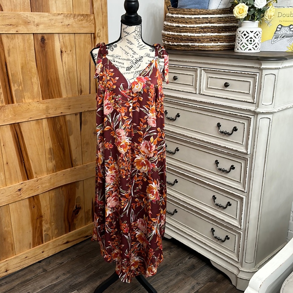 MSK Floral Jumpsuit in Burgundy and Orange